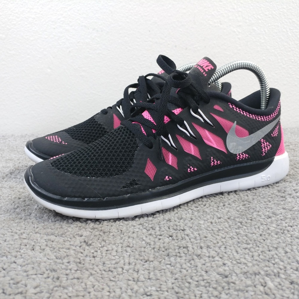 Nike Free 5.0 Girls 6.5Y Running Shoes Low Top Sneakers Black Pink 644446-001